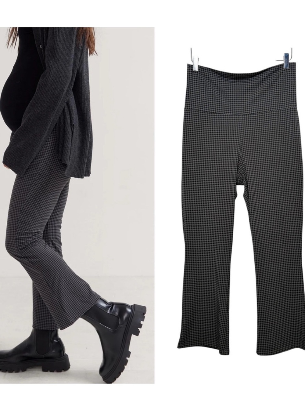 HATCH Collection The Bodyflex Herringbone Before During After Crop Flare Sz M